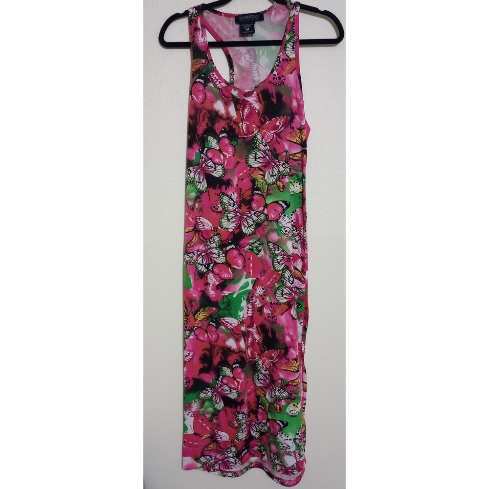 Blue Star Clothing Company Pink Butterfly Floral Racerback Maxi Dress Womens M